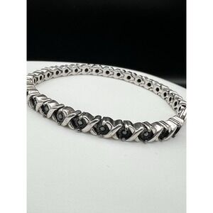 925 Sterling Silver Black Stone X Link Tennis Bracelet Size 7.25 Goth